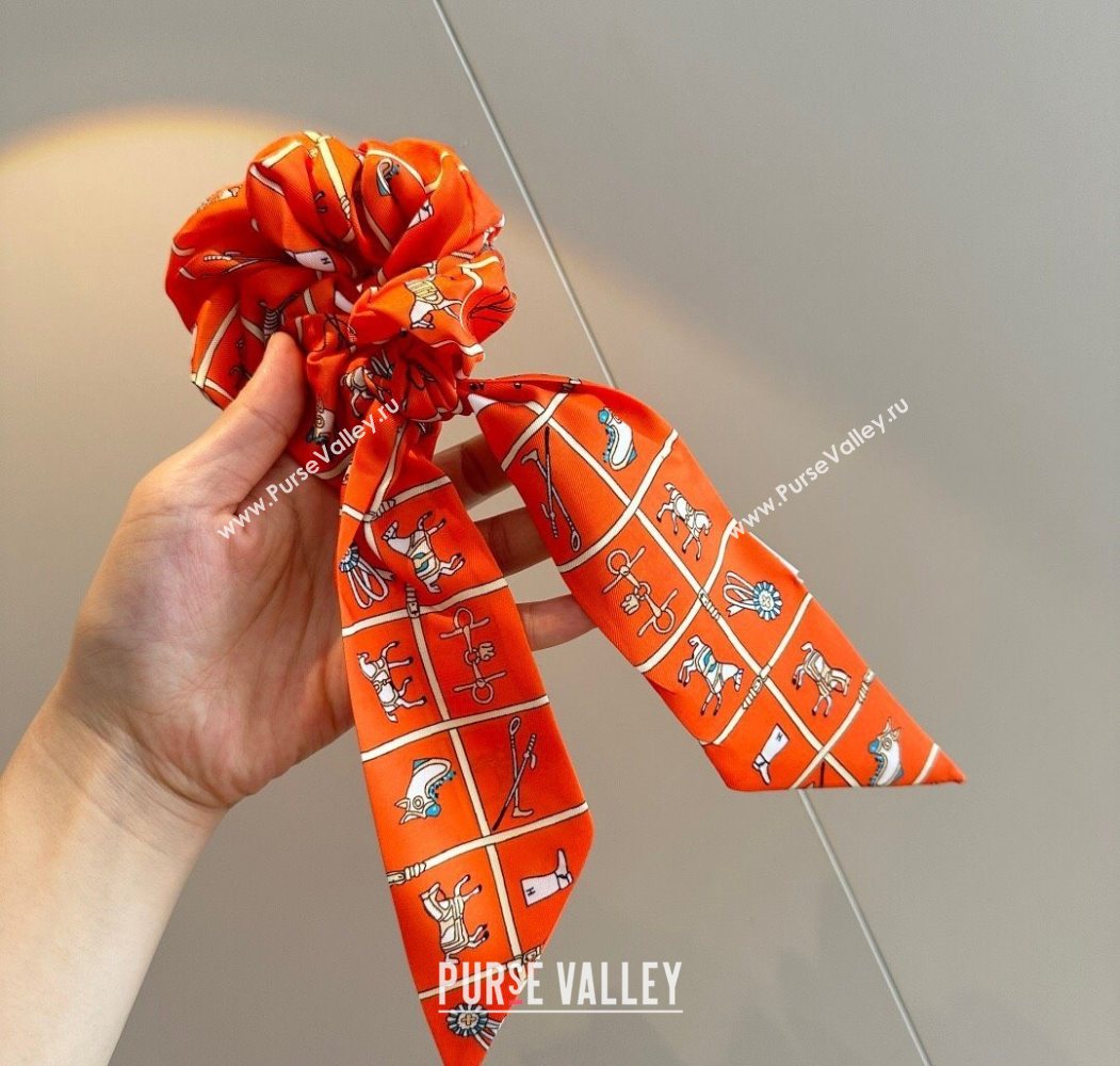 Hermes HorseTwilly Silk Bandeau and Hairring Set Orange 2025 0724 (XMN-250724011)