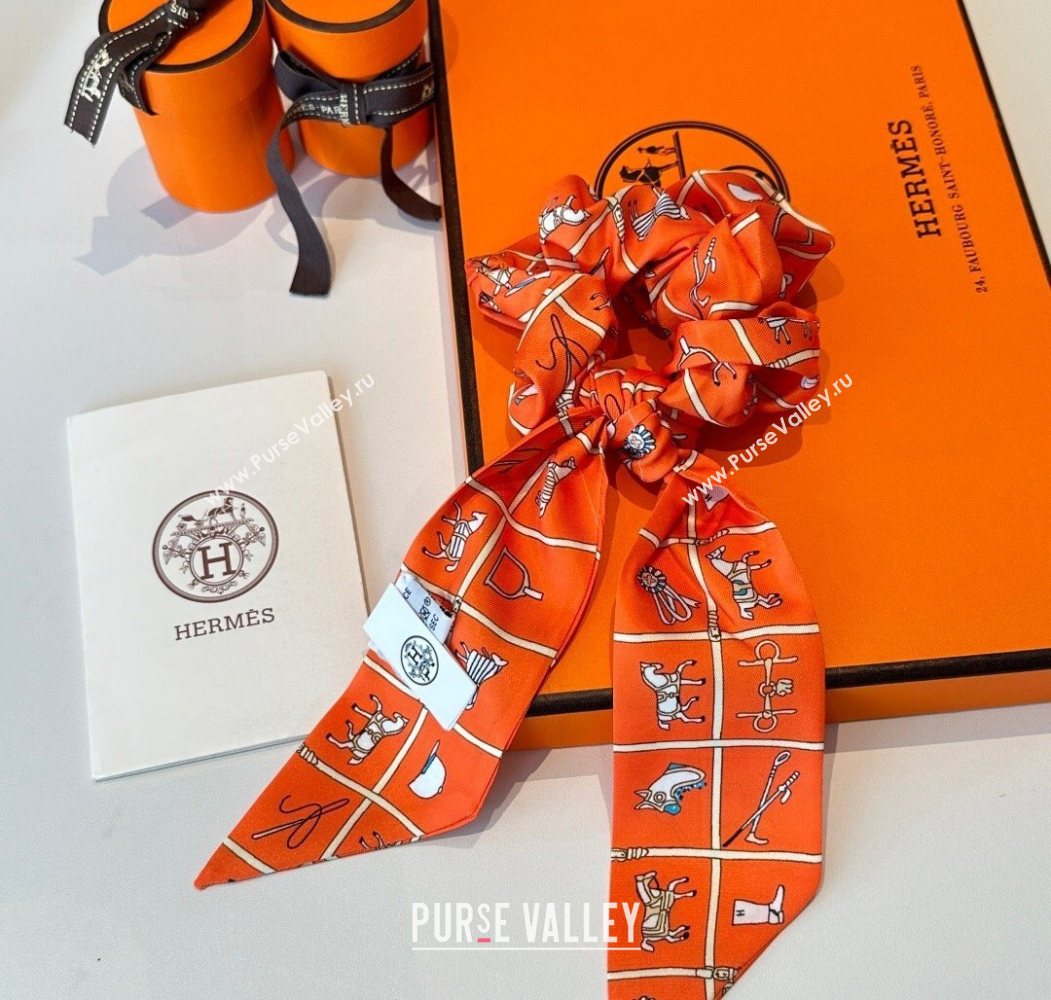 Hermes HorseTwilly Silk Bandeau and Hairring Set Orange 2025 0724 (XMN-250724011)