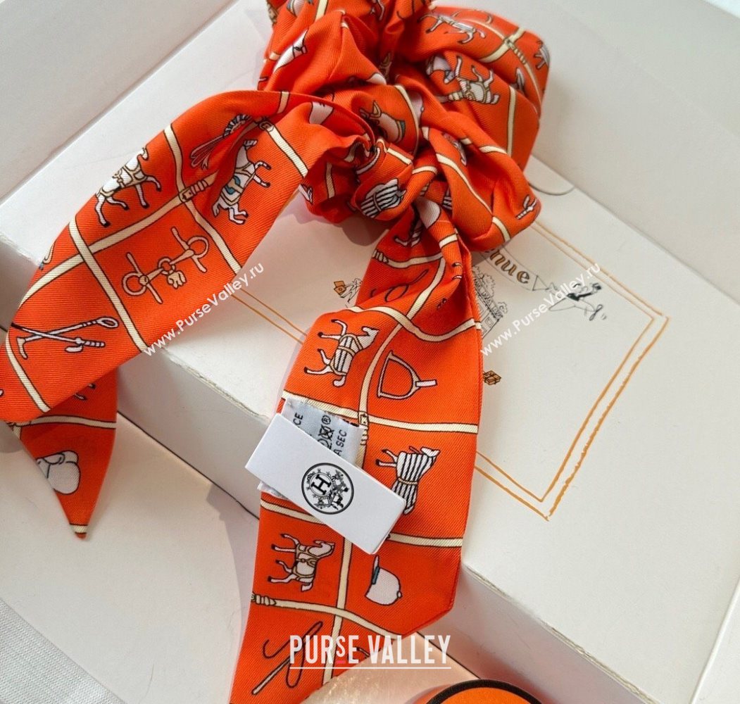Hermes HorseTwilly Silk Bandeau and Hairring Set Orange 2025 0724 (XMN-250724011)