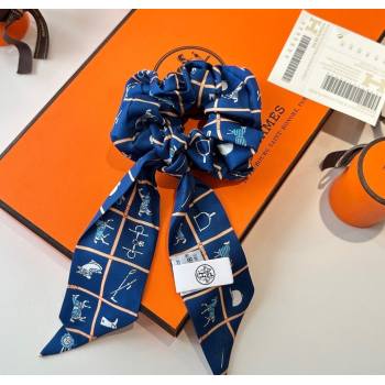 Hermes HorseTwilly Silk Bandeau and Hairring Set Blue 2025 0724 (XMN-250724012)