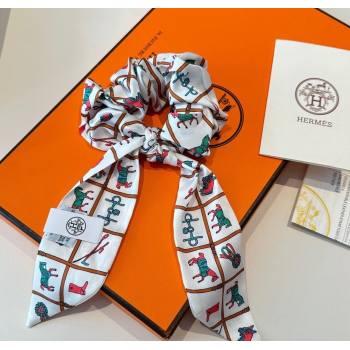 Hermes HorseTwilly Silk Bandeau and Hairring Set White 2025 0724 (XMN-250724013)