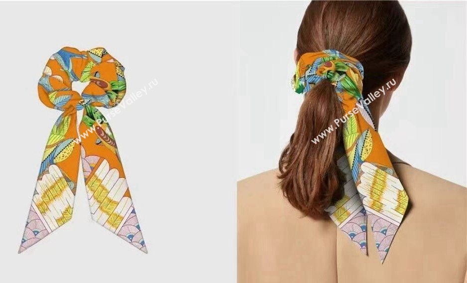 Hermes Tree Twilly Silk Bandeau and Hairring Set Orange 2025 0724 (XMN-250724015)