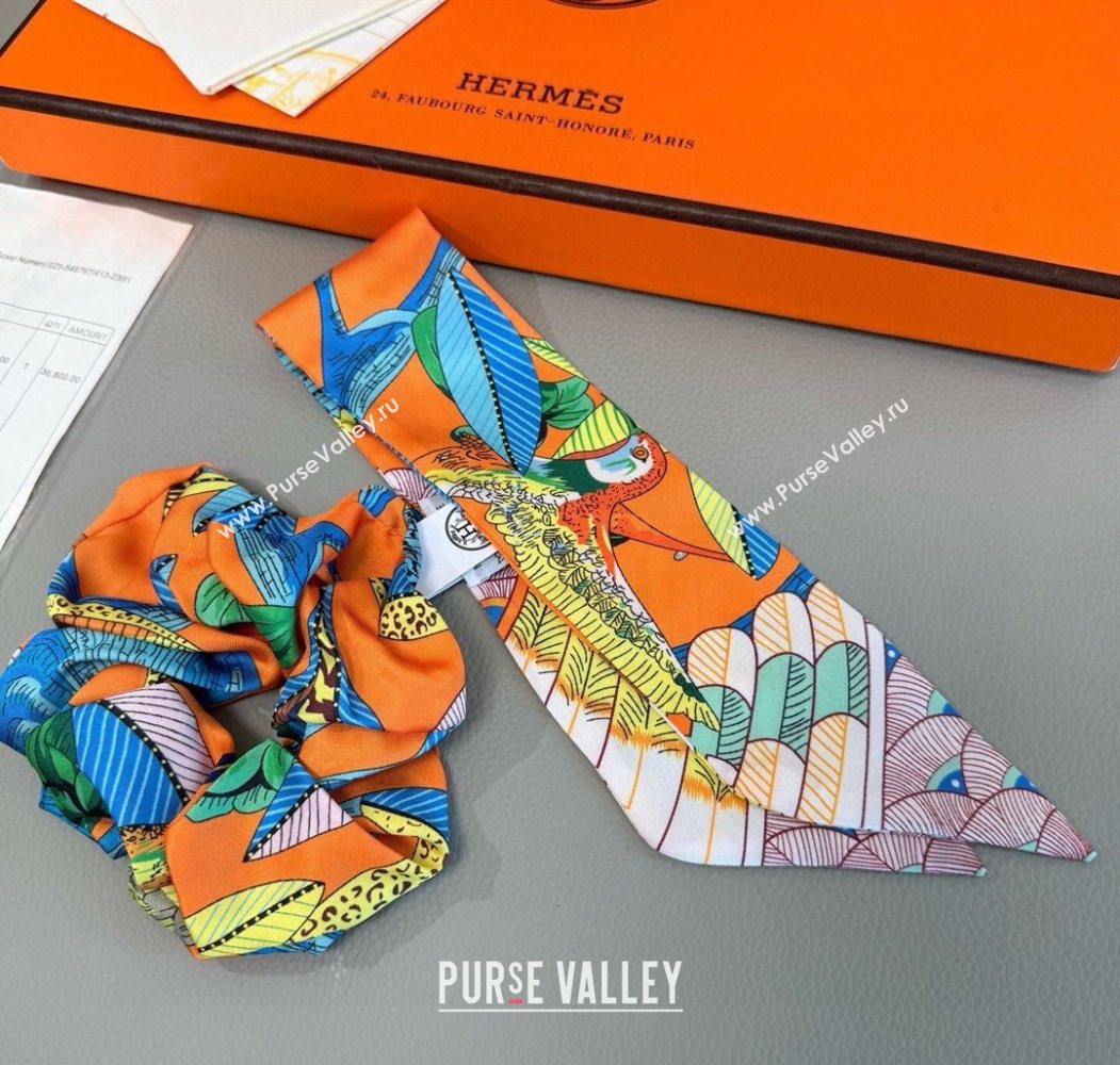 Hermes Tree Twilly Silk Bandeau and Hairring Set Orange 2025 0724 (XMN-250724015)