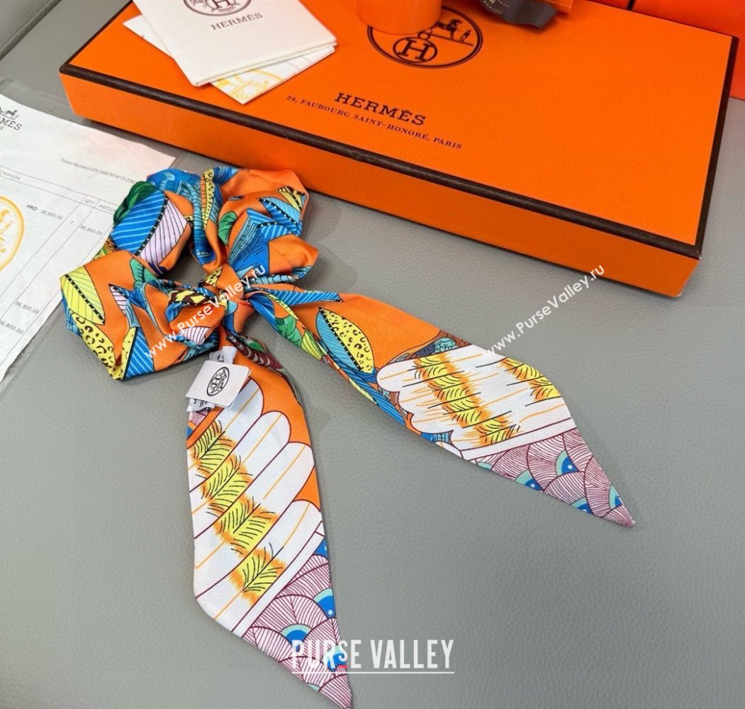 Hermes Tree Twilly Silk Bandeau and Hairring Set Orange 2025 0724 (XMN-250724015)