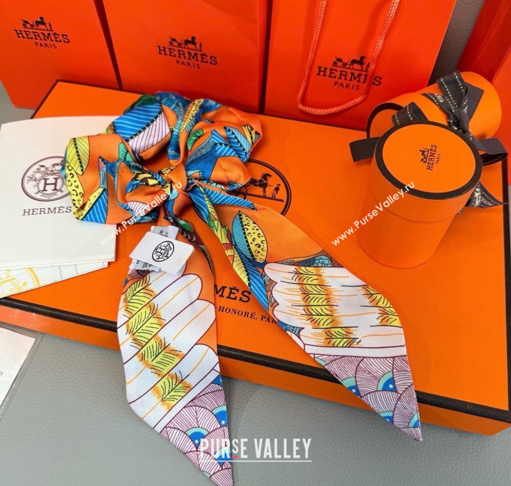 Hermes Tree Twilly Silk Bandeau and Hairring Set Orange 2025 0724 (XMN-250724015)