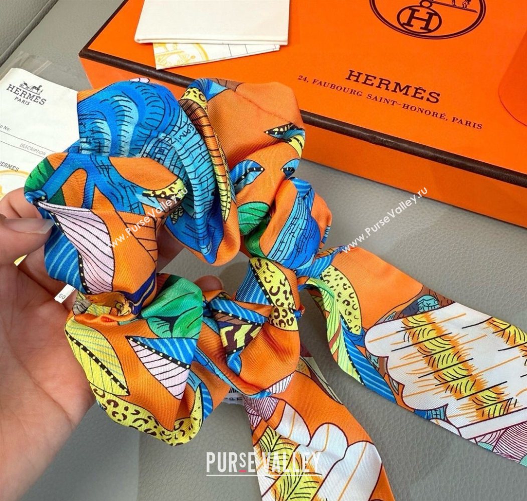 Hermes Tree Twilly Silk Bandeau and Hairring Set Orange 2025 0724 (XMN-250724015)