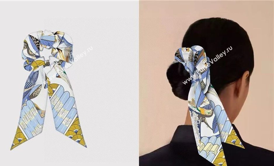 Hermes Tree Twilly Silk Bandeau and Hairring Set Blue 2025 0724 (XMN-250724017)