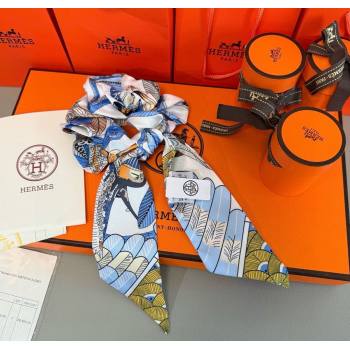 Hermes Tree Twilly Silk Bandeau and Hairring Set Blue 2025 0724 (XMN-250724017)