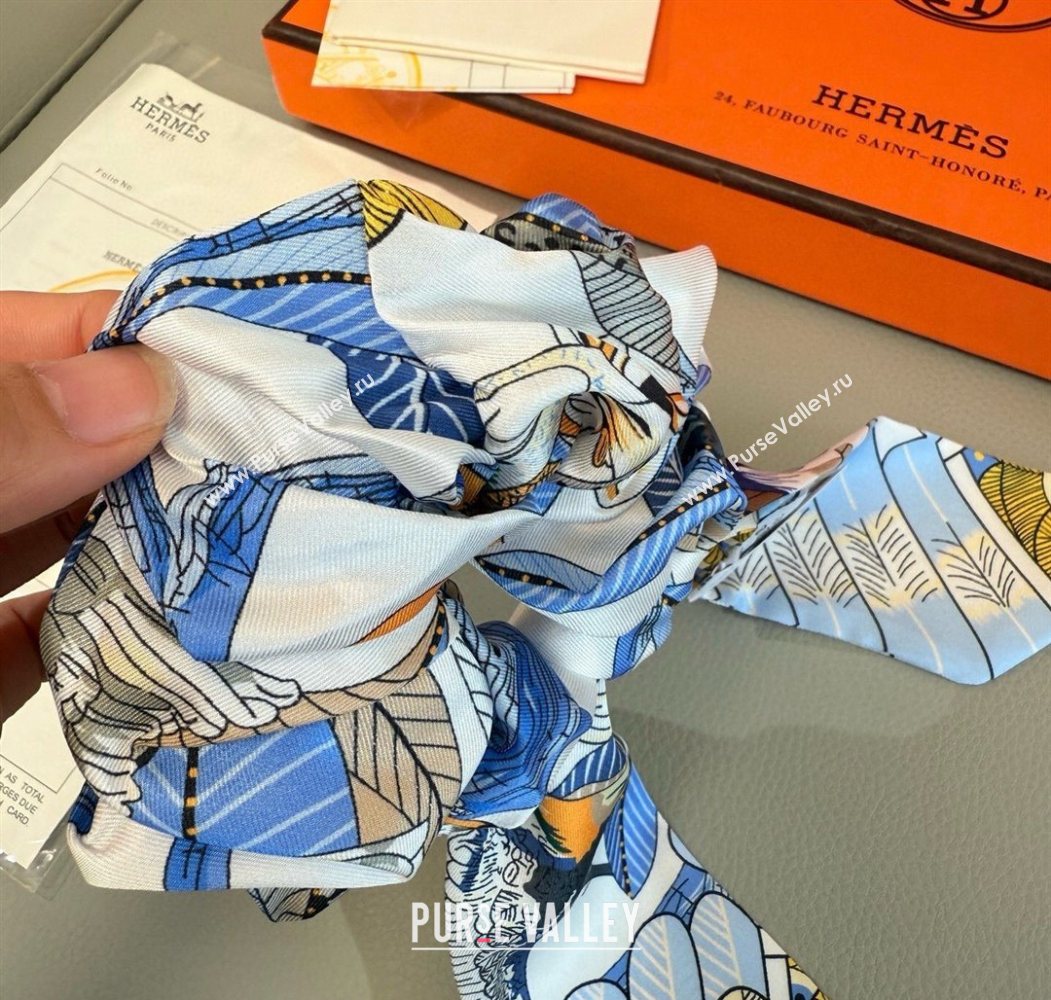 Hermes Tree Twilly Silk Bandeau and Hairring Set Blue 2025 0724 (XMN-250724017)