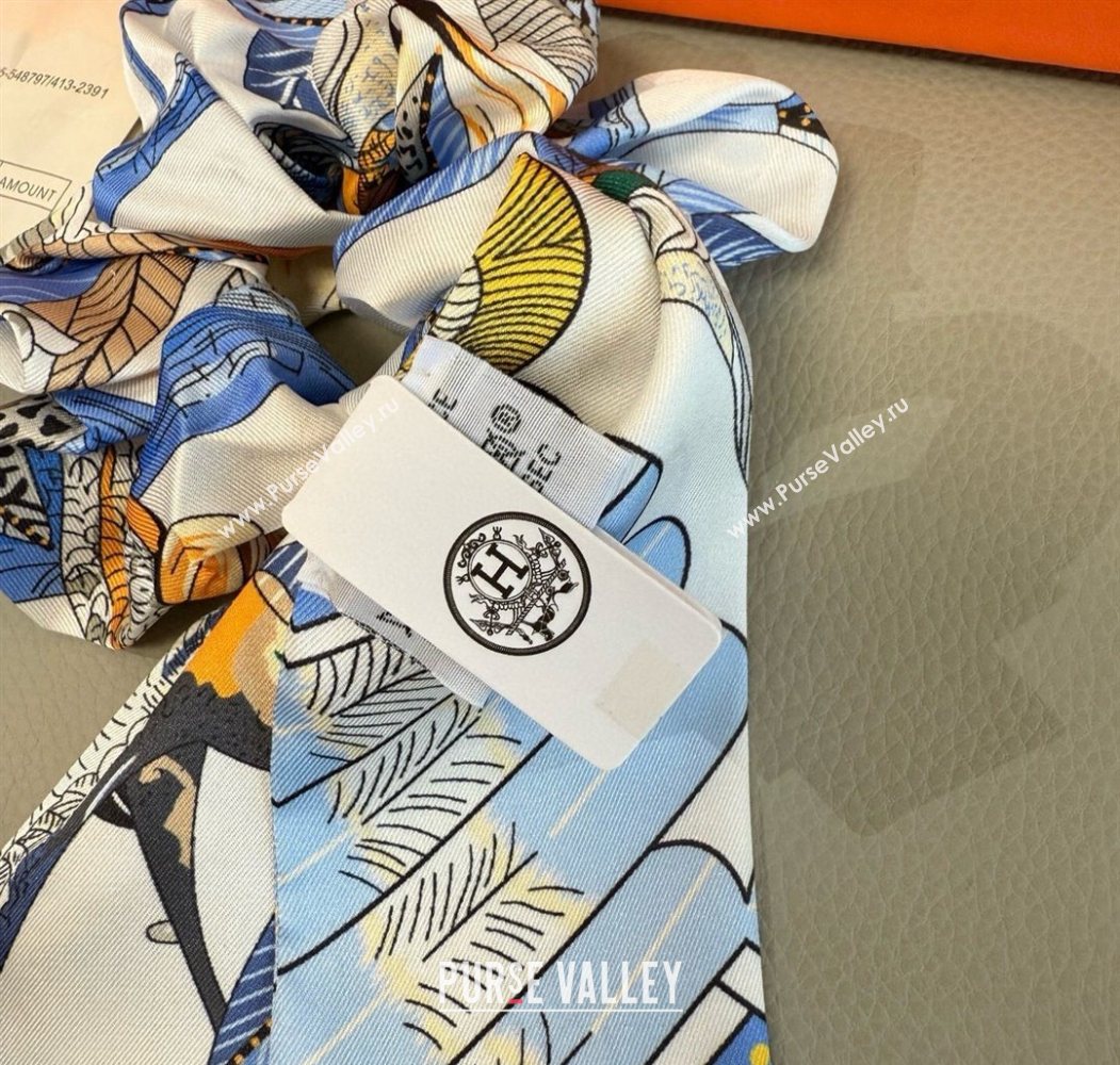 Hermes Tree Twilly Silk Bandeau and Hairring Set Blue 2025 0724 (XMN-250724017)