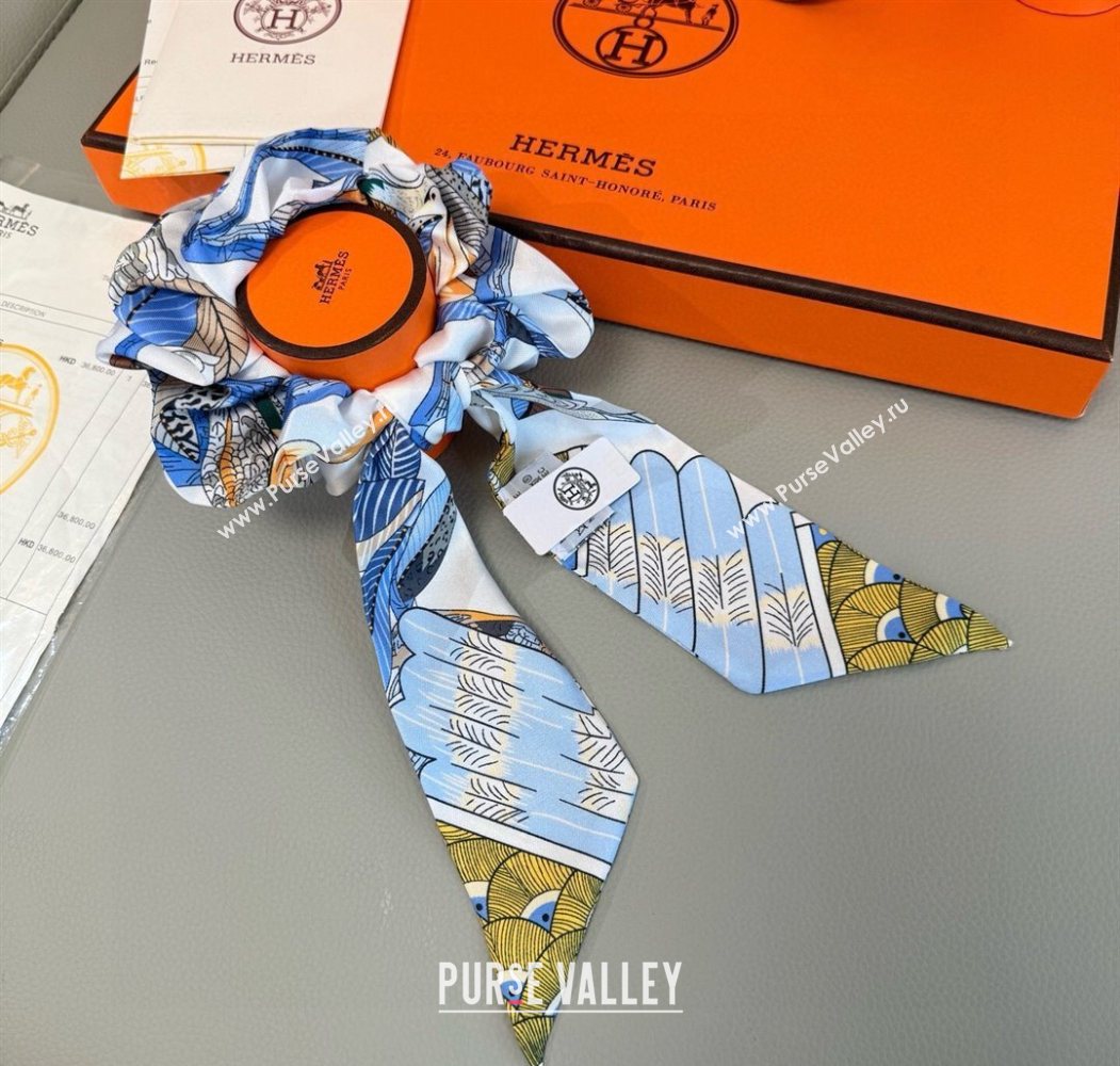 Hermes Tree Twilly Silk Bandeau and Hairring Set Blue 2025 0724 (XMN-250724017)