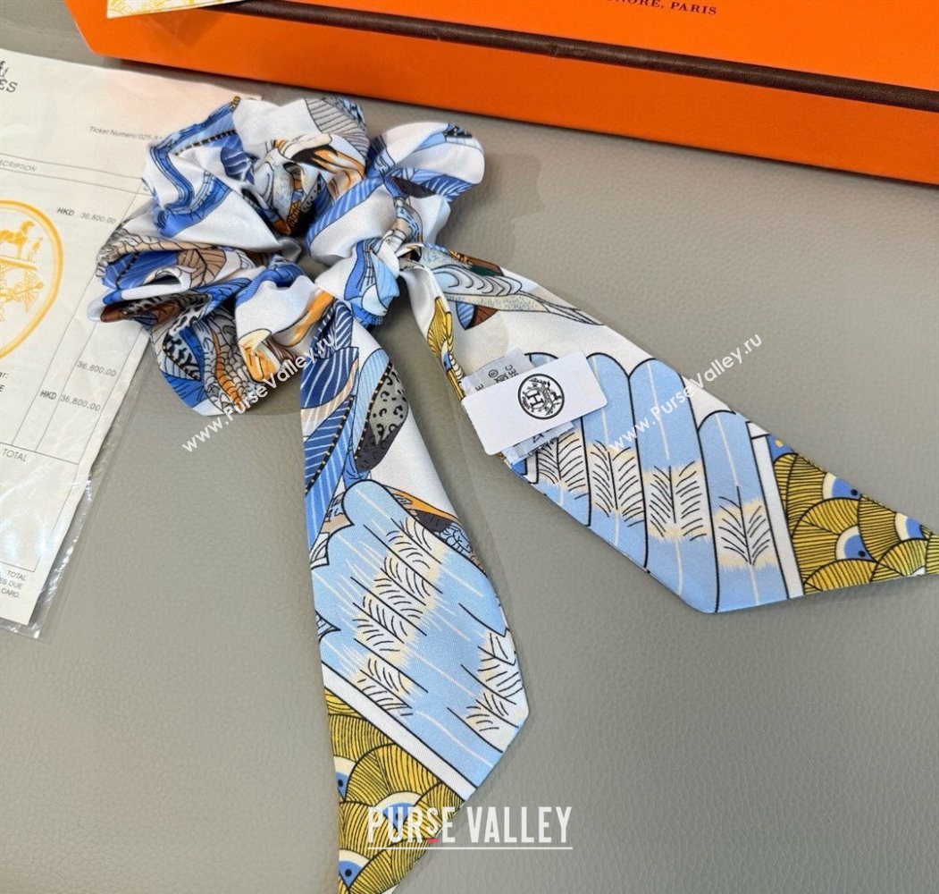 Hermes Tree Twilly Silk Bandeau and Hairring Set Blue 2025 0724 (XMN-250724017)