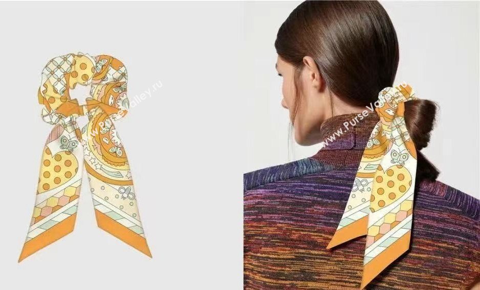 Hermes Forest Twilly Silk Bandeau and Hairring Set Orange 2025 0724 (XMN-250724019)