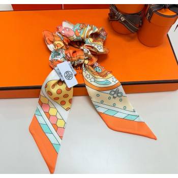 Hermes Forest Twilly Silk Bandeau and Hairring Set Orange 2025 0724 (XMN-250724019)