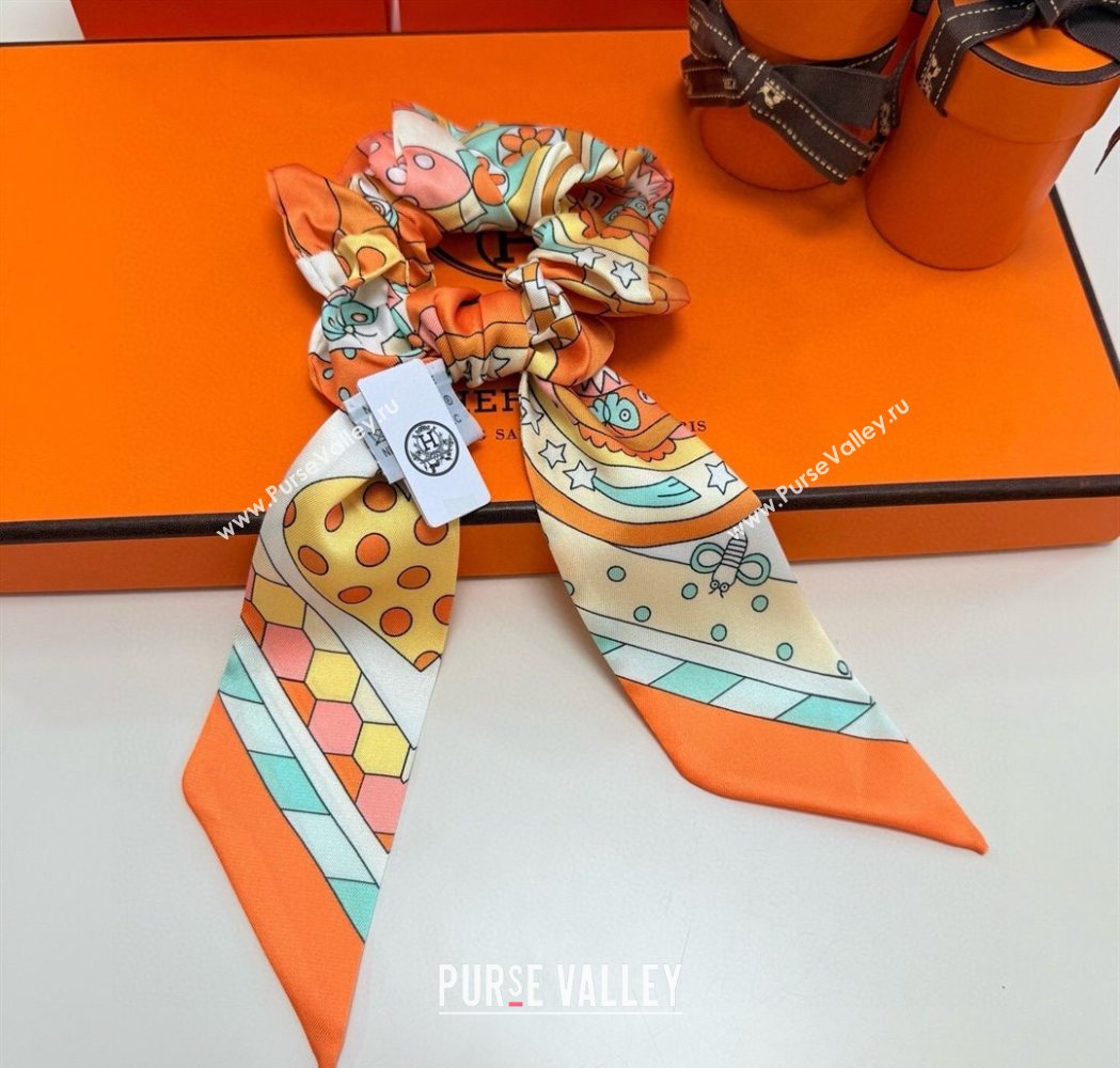 Hermes Forest Twilly Silk Bandeau and Hairring Set Orange 2025 0724 (XMN-250724019)