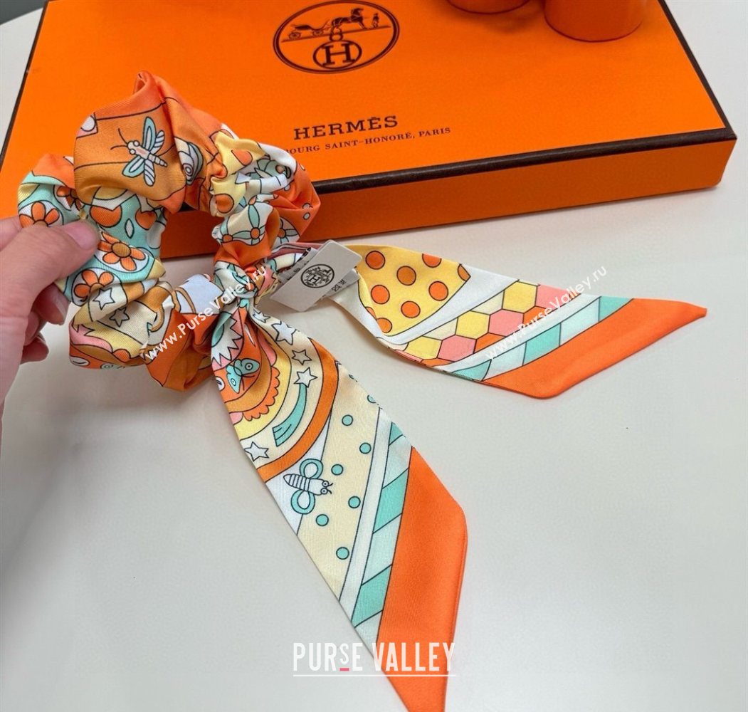 Hermes Forest Twilly Silk Bandeau and Hairring Set Orange 2025 0724 (XMN-250724019)