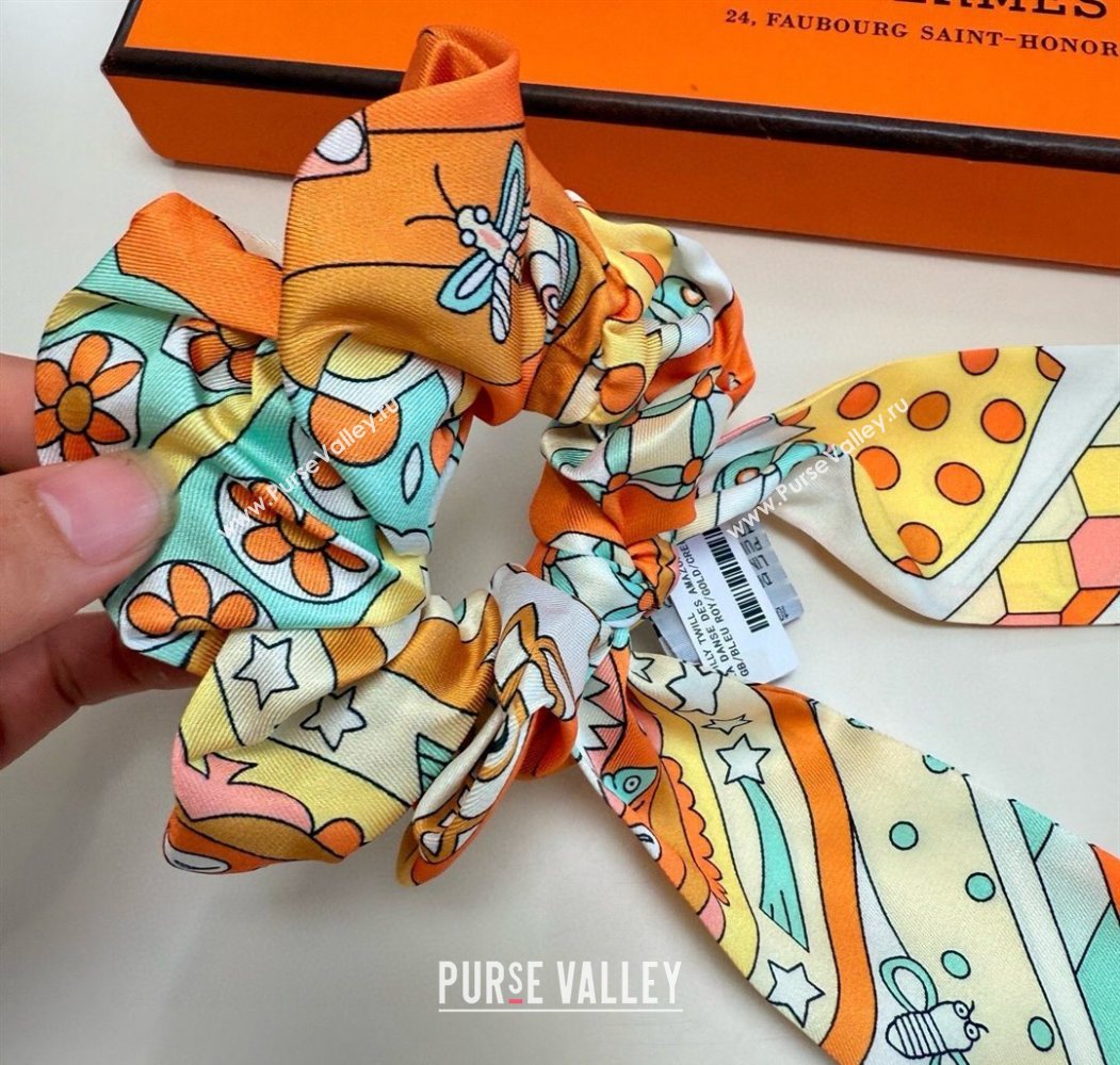 Hermes Forest Twilly Silk Bandeau and Hairring Set Orange 2025 0724 (XMN-250724019)