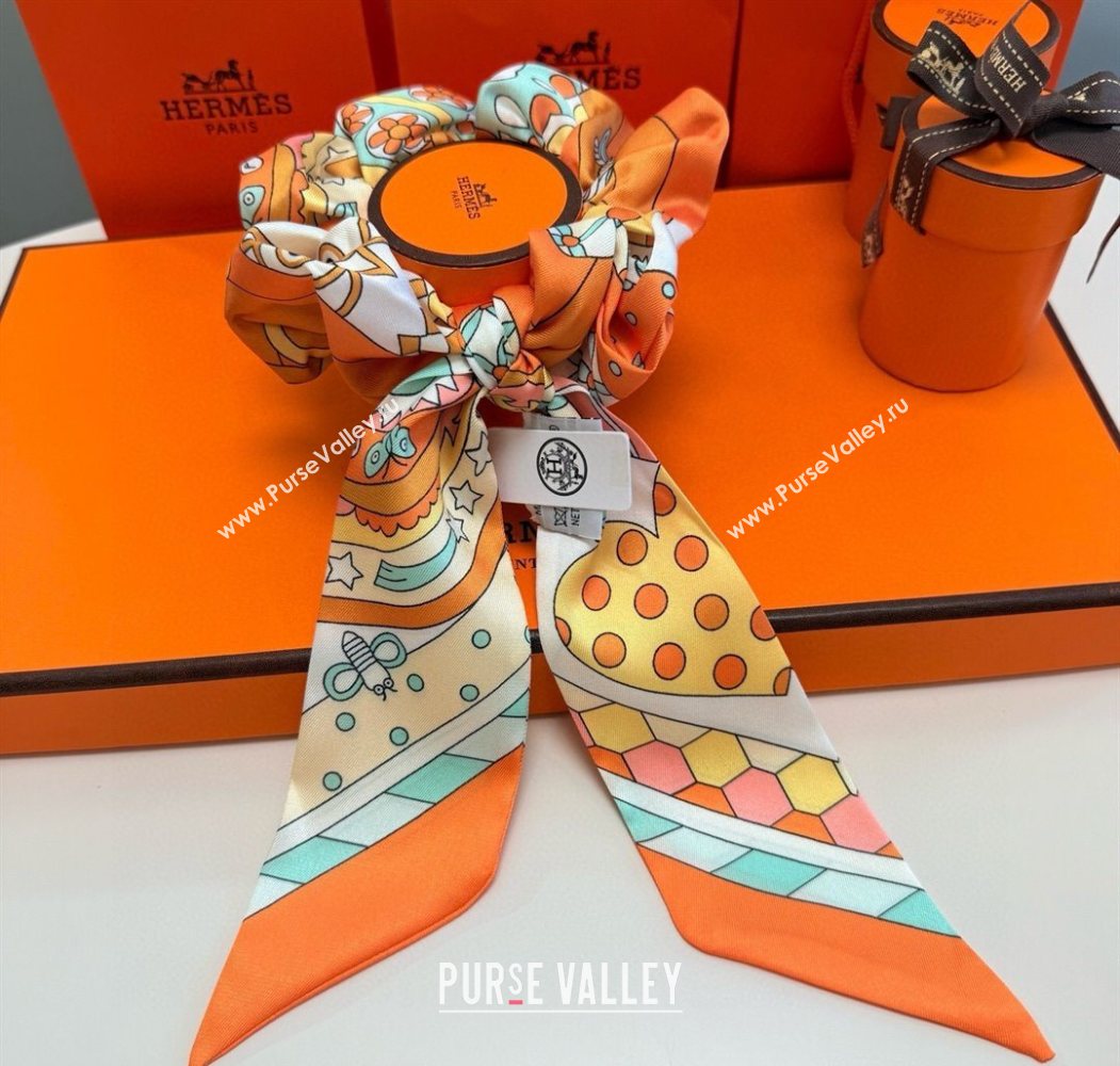 Hermes Forest Twilly Silk Bandeau and Hairring Set Orange 2025 0724 (XMN-250724019)