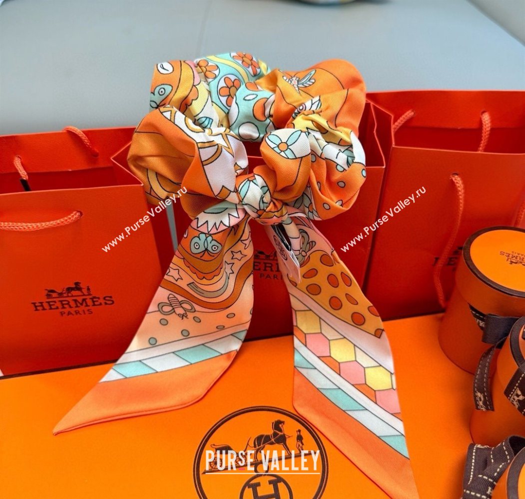 Hermes Forest Twilly Silk Bandeau and Hairring Set Orange 2025 0724 (XMN-250724019)