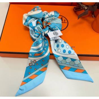 Hermes Forest Twilly Silk Bandeau and Hairring Set Blue 2025 0724 (XMN-250724020)