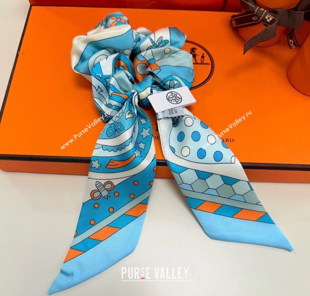 Hermes Forest Twilly Silk Bandeau and Hairring Set Blue 2025 0724 (XMN-250724020)
