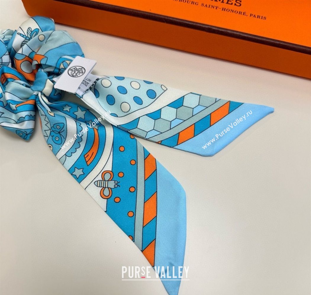 Hermes Forest Twilly Silk Bandeau and Hairring Set Blue 2025 0724 (XMN-250724020)