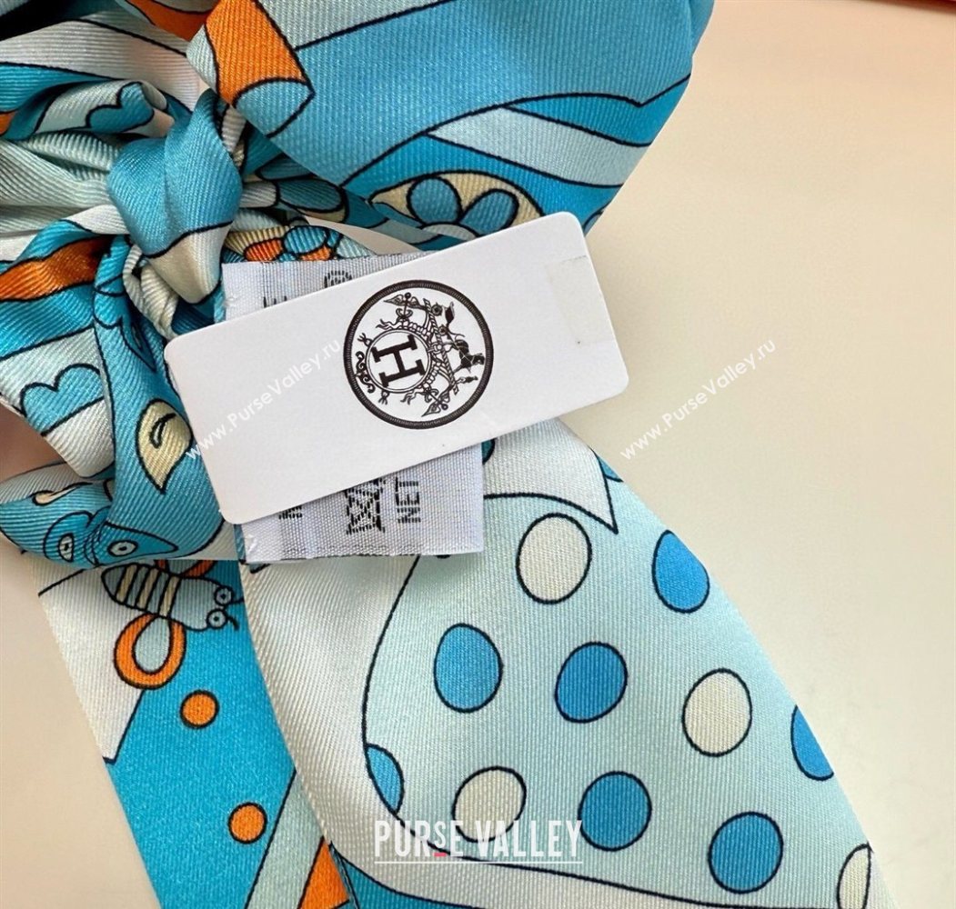 Hermes Forest Twilly Silk Bandeau and Hairring Set Blue 2025 0724 (XMN-250724020)