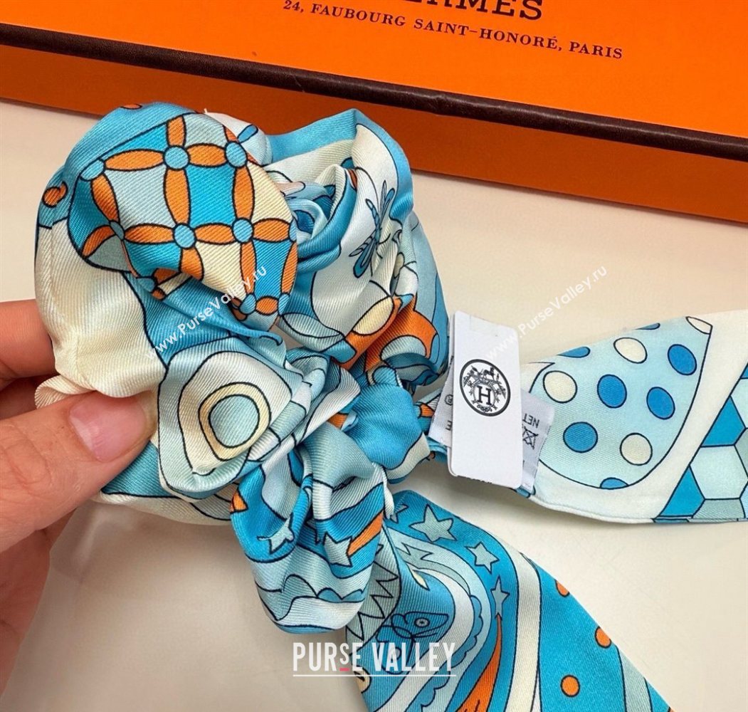 Hermes Forest Twilly Silk Bandeau and Hairring Set Blue 2025 0724 (XMN-250724020)