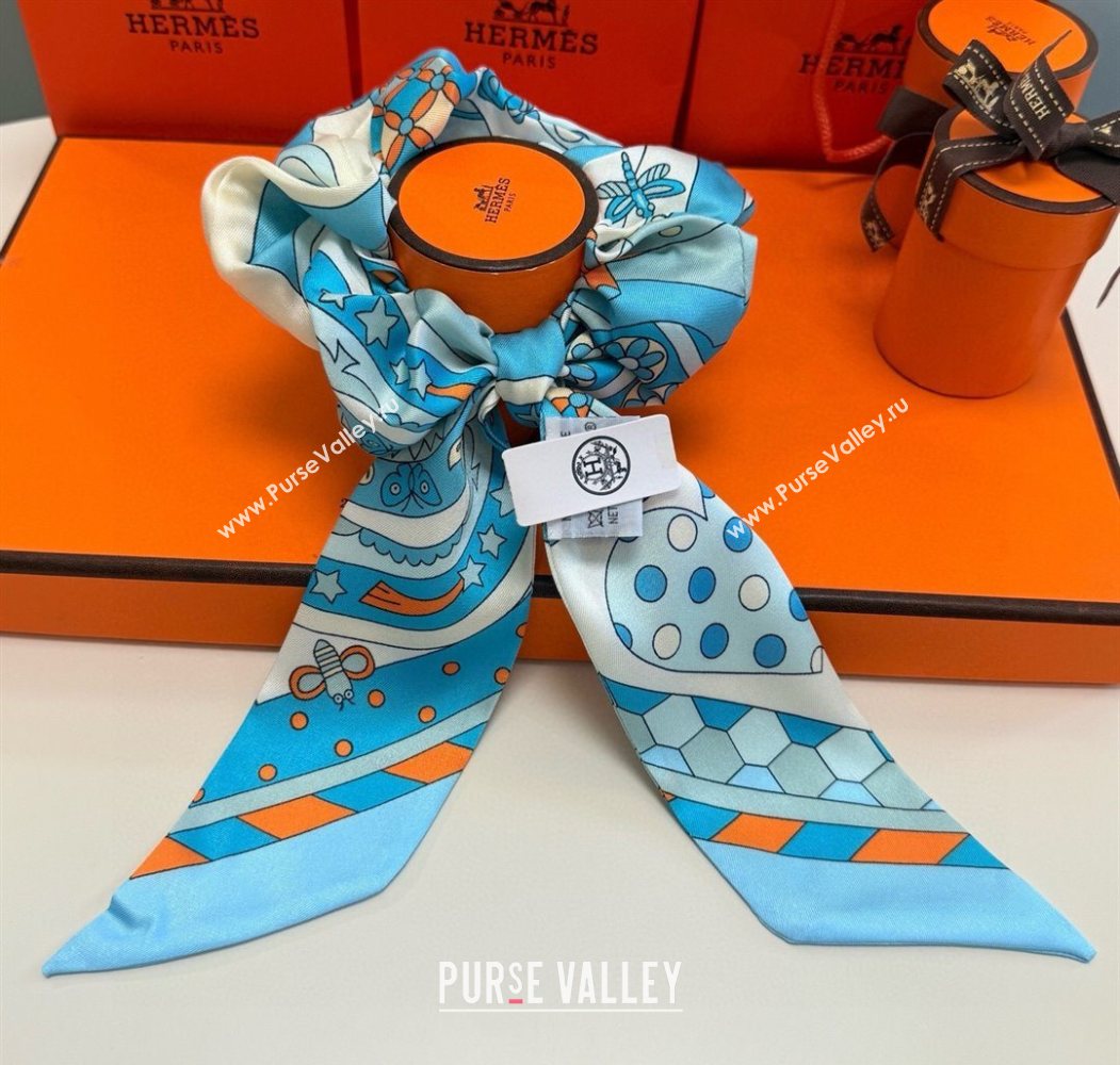 Hermes Forest Twilly Silk Bandeau and Hairring Set Blue 2025 0724 (XMN-250724020)