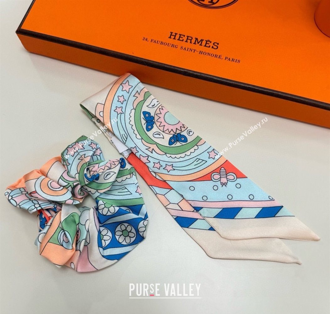 Hermes Forest Twilly Silk Bandeau and Hairring Set Pink 2025 0724 (XMN-250724021)