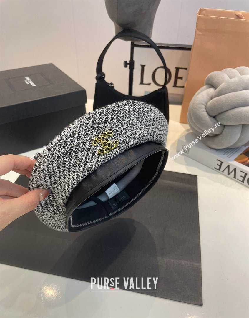 Chanel Tweed Beret Hat Grey 2023 CH090503 (MAO-230905040)