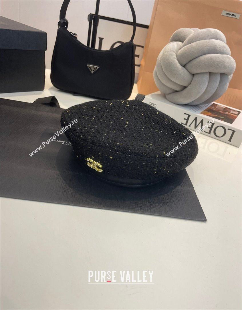 Chanel Tweed Beret Hat Black 2023 CH090503 (MAO-230905041)