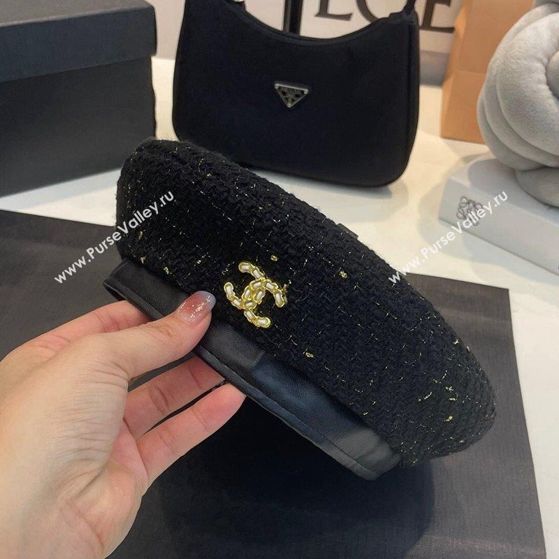 Chanel Tweed Beret Hat Black 2023 CH090503 (MAO-230905041)