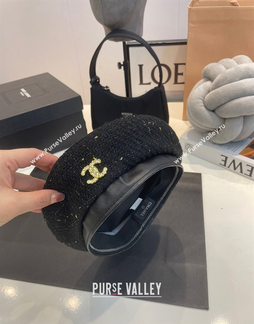 Chanel Tweed Beret Hat Black 2023 CH090503 (MAO-230905041)