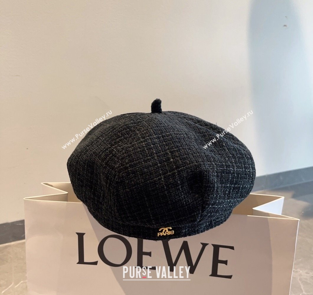 Chanel Tweed Beret Hat Black 2023 CH090504 (MAO-230905044)