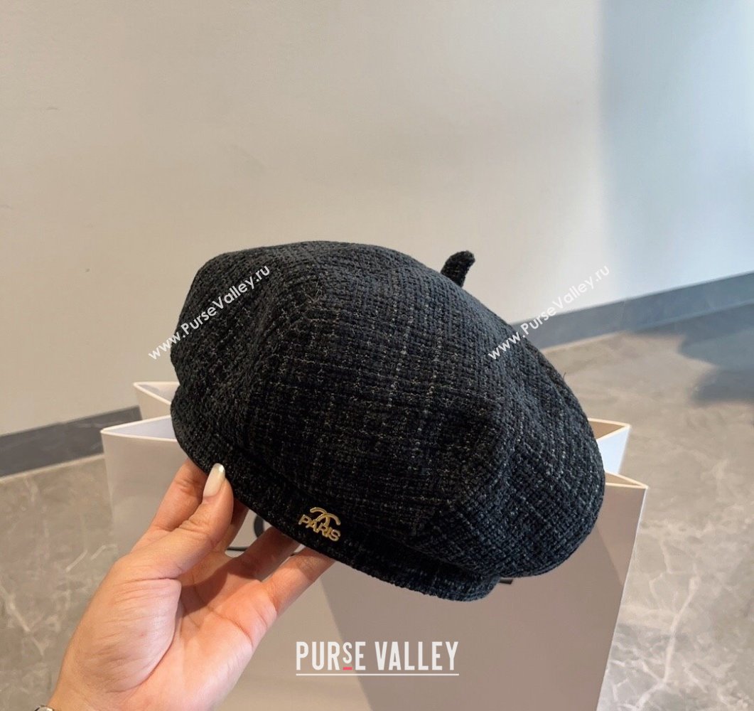 Chanel Tweed Beret Hat Black 2023 CH090504 (MAO-230905044)