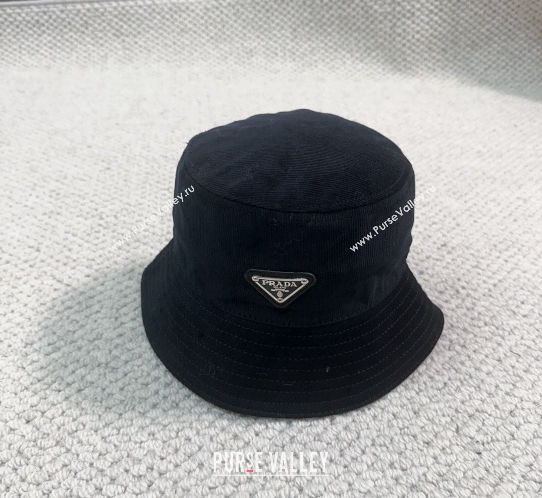 Prada Corduroy Bucket Hat Black 2023 PR1018001 (XMN-231018002)