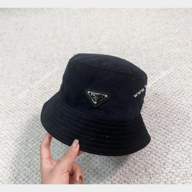 Prada Corduroy Bucket Hat Black 2023 PR1018001 (XMN-231018002)