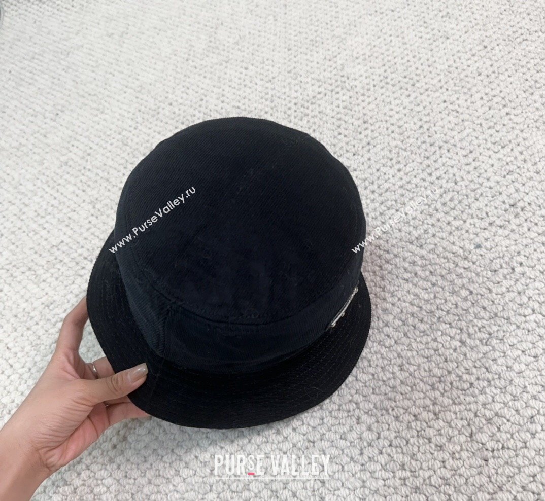 Prada Corduroy Bucket Hat Black 2023 PR1018001 (XMN-231018002)