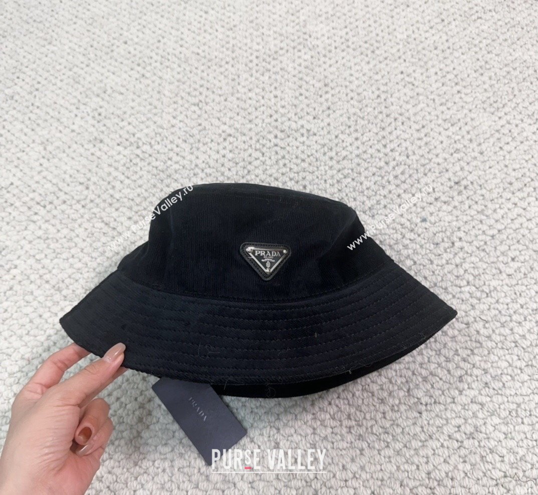 Prada Corduroy Bucket Hat Black 2023 PR1018001 (XMN-231018002)