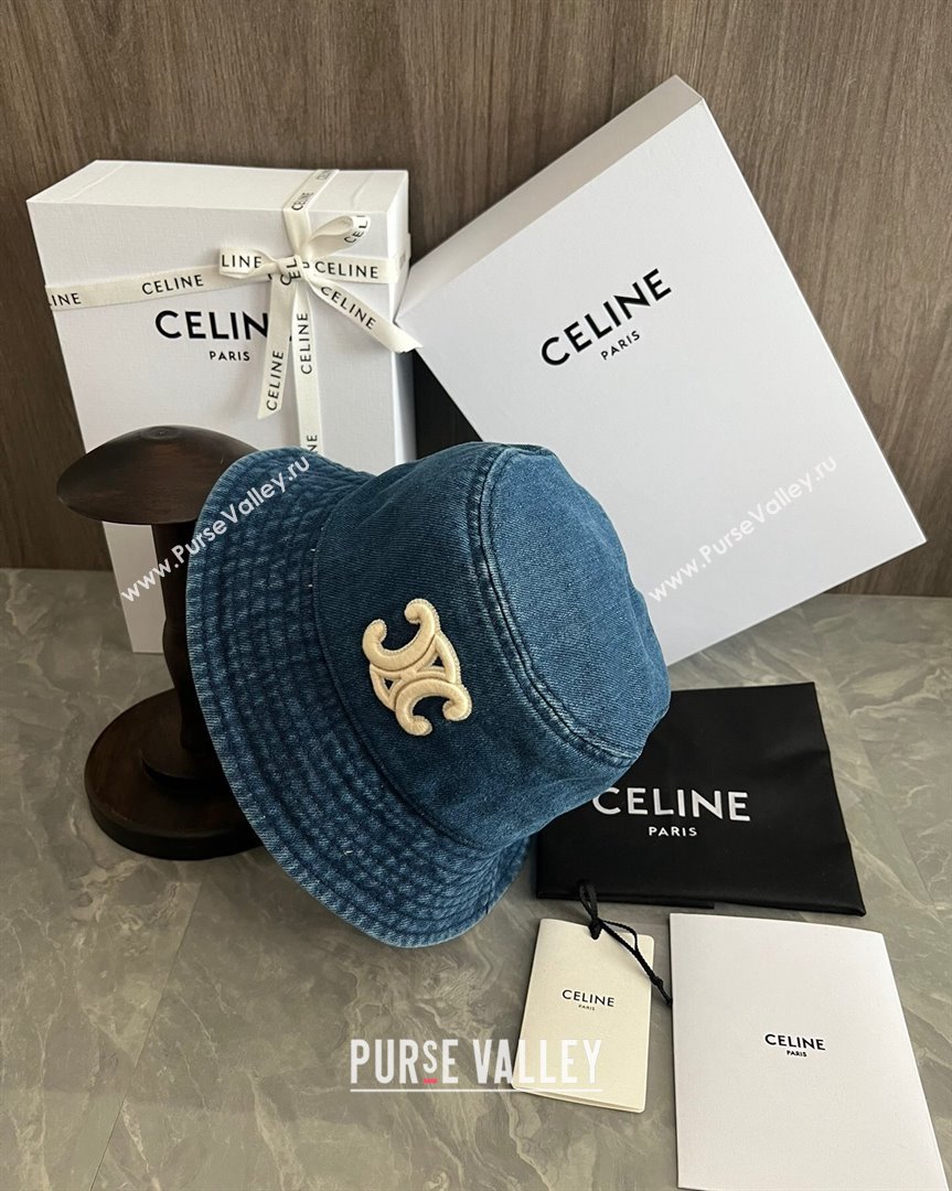 Celine Triomphe Denim Bucket Hat Blue 2023 CE10181 (XMN-231018009)