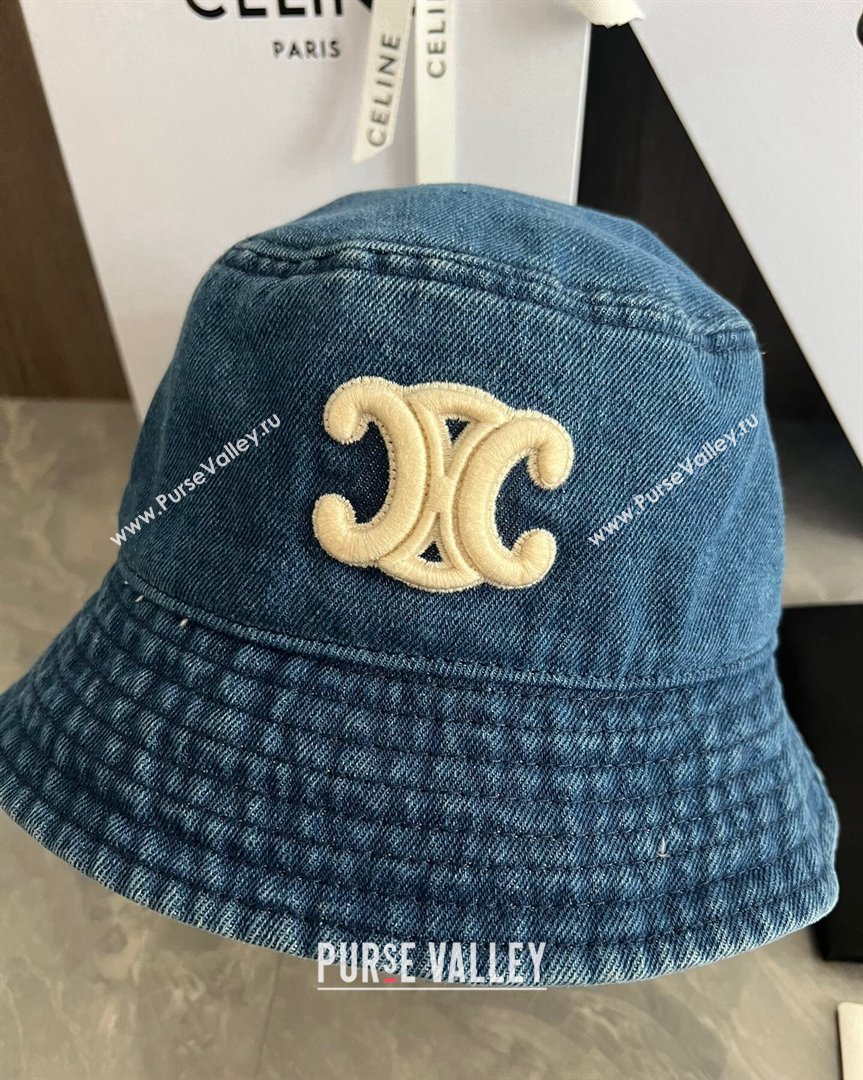 Celine Triomphe Denim Bucket Hat Blue 2023 CE10181 (XMN-231018009)