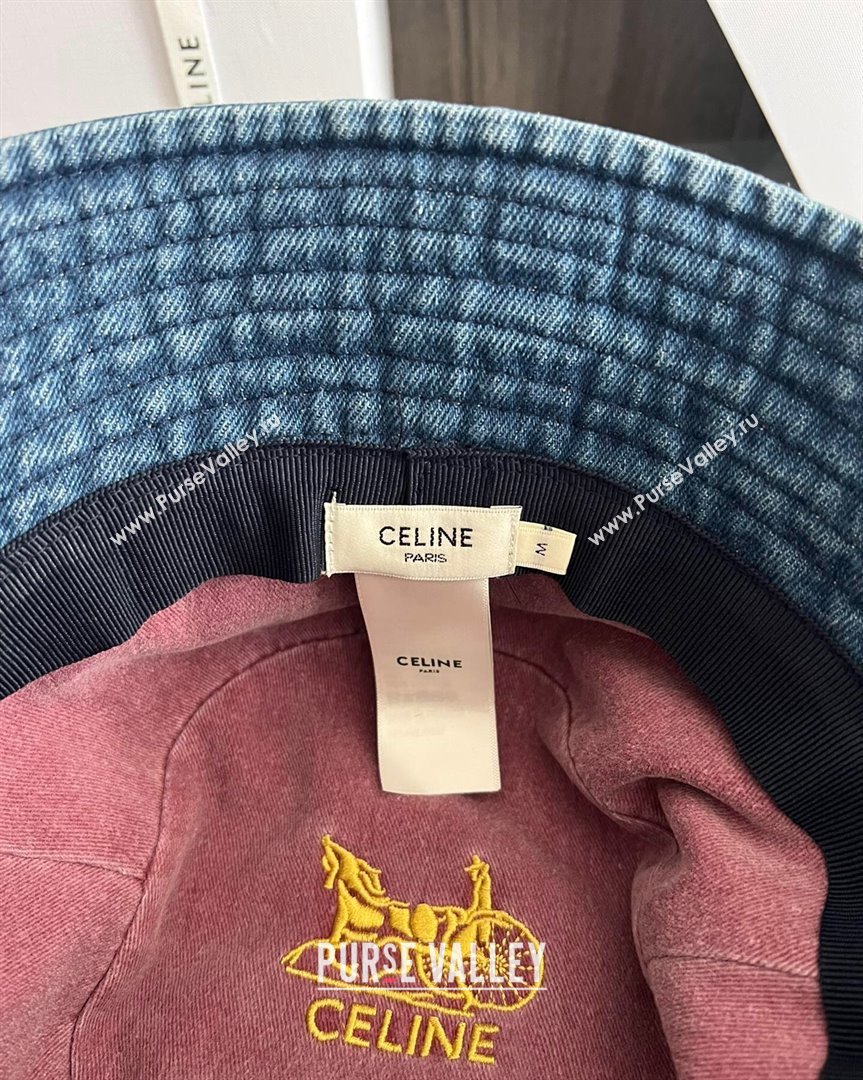 Celine Triomphe Denim Bucket Hat Blue 2023 CE10181 (XMN-231018009)