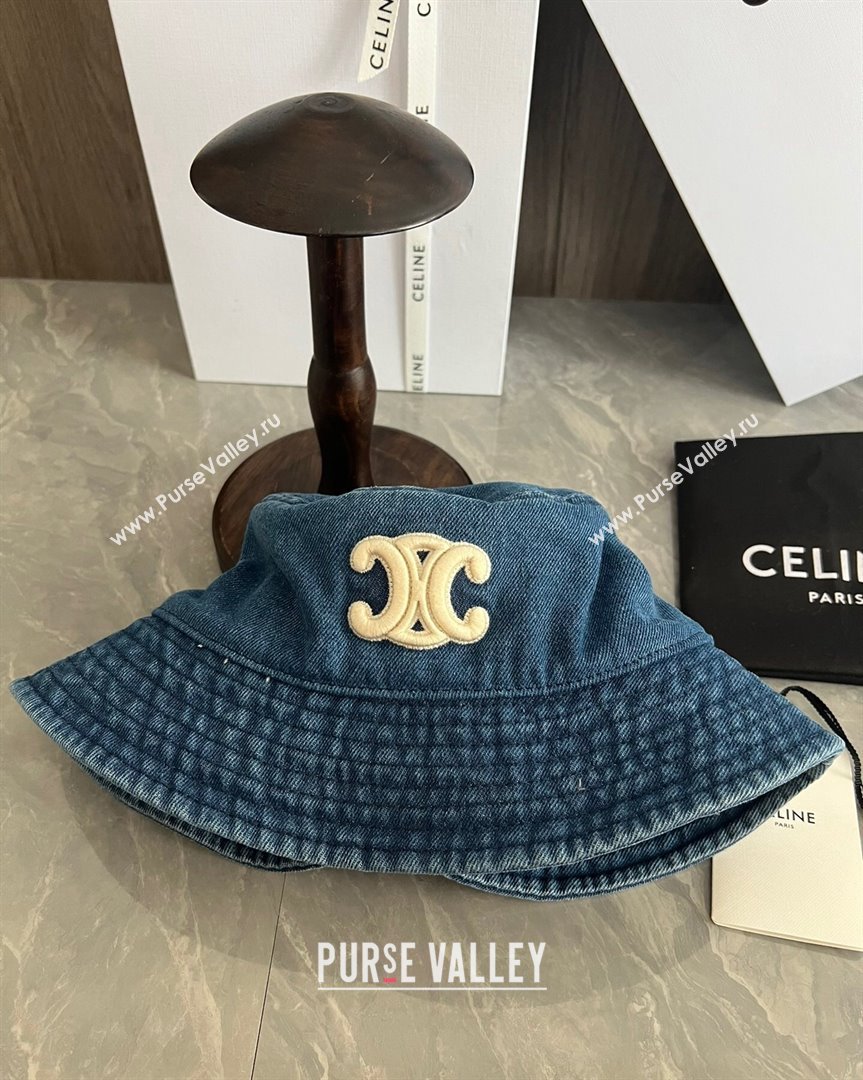 Celine Triomphe Denim Bucket Hat Blue 2023 CE10181 (XMN-231018009)