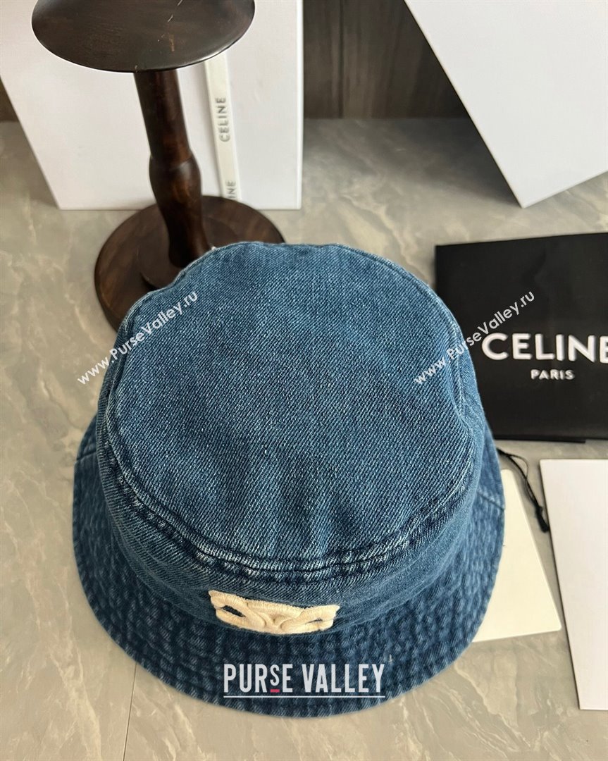 Celine Triomphe Denim Bucket Hat Blue 2023 CE10181 (XMN-231018009)