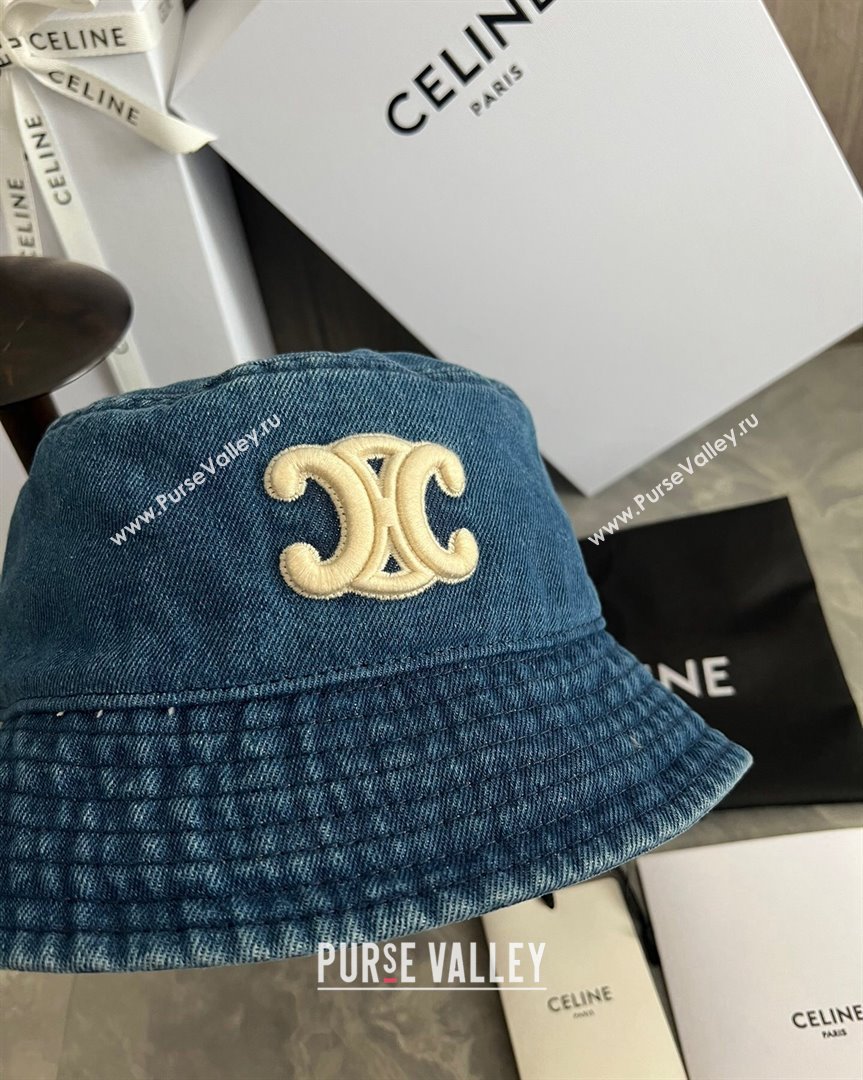 Celine Triomphe Denim Bucket Hat Blue 2023 CE10181 (XMN-231018009)