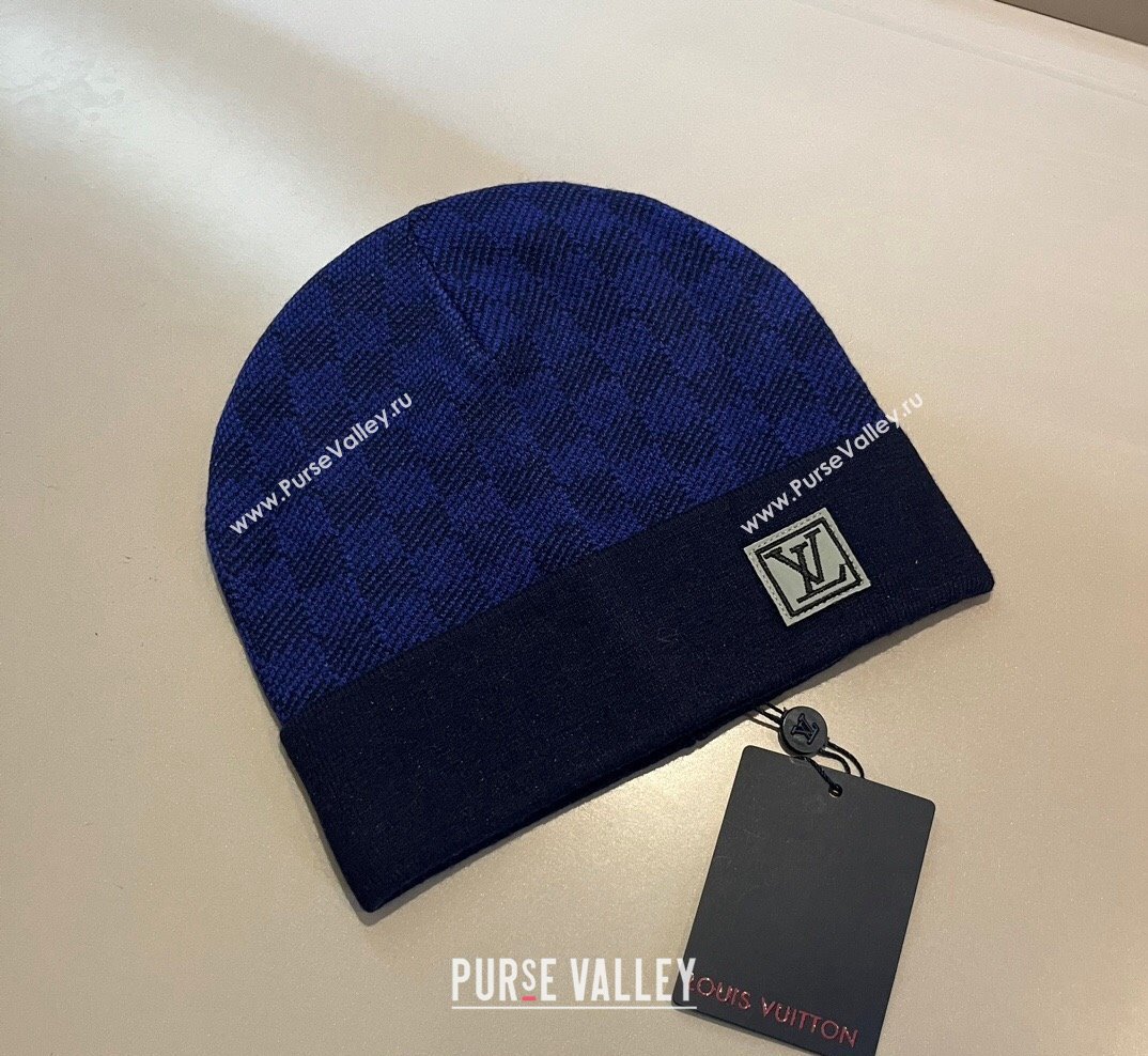 Louis Vuitton Mens Damier Knit Hat Blue 2023 1028 (XMN-231028039)