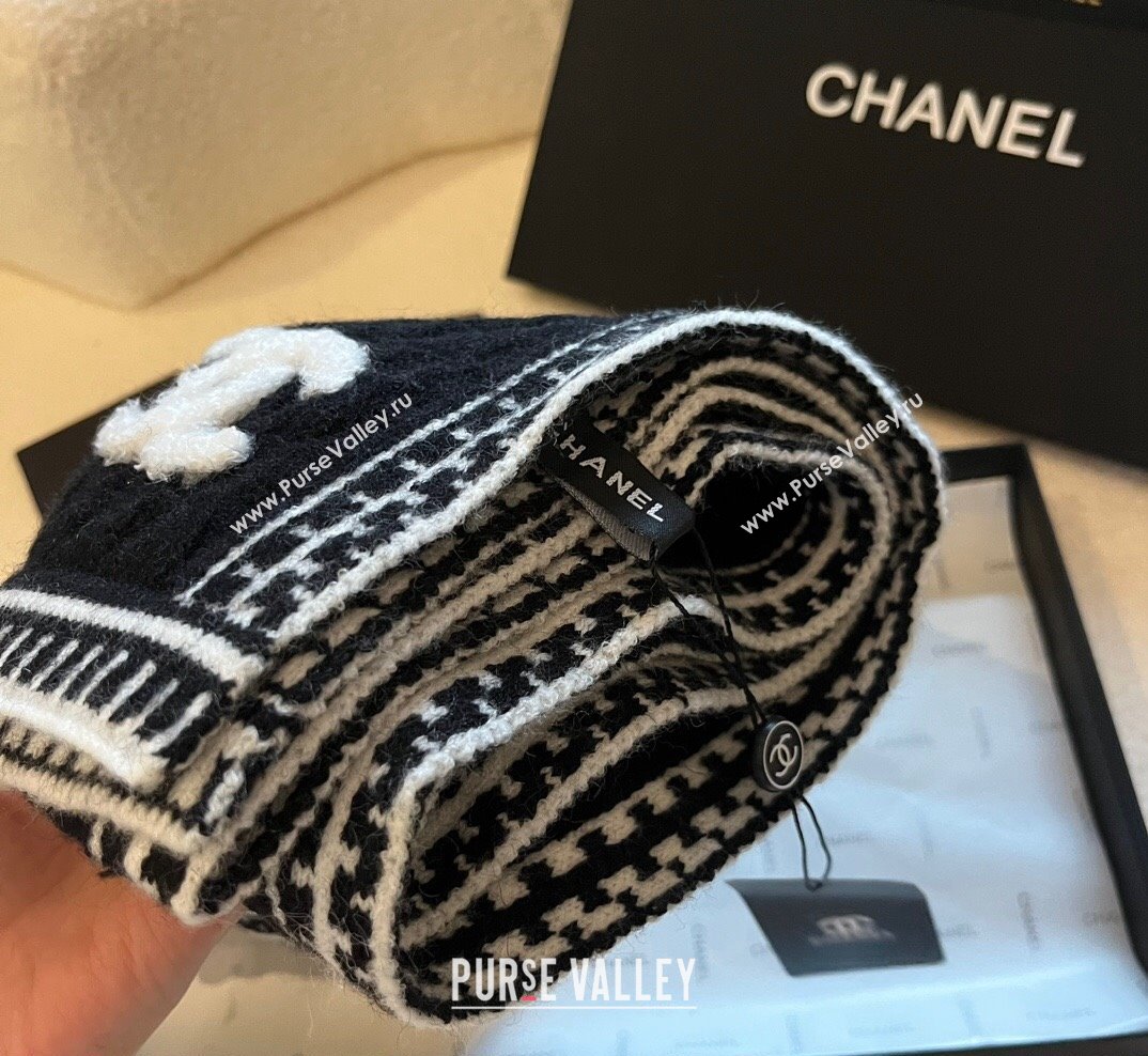 Chanel Knit Long Scarf 30x190cm Black 2023 1028 (XMN-231028062)