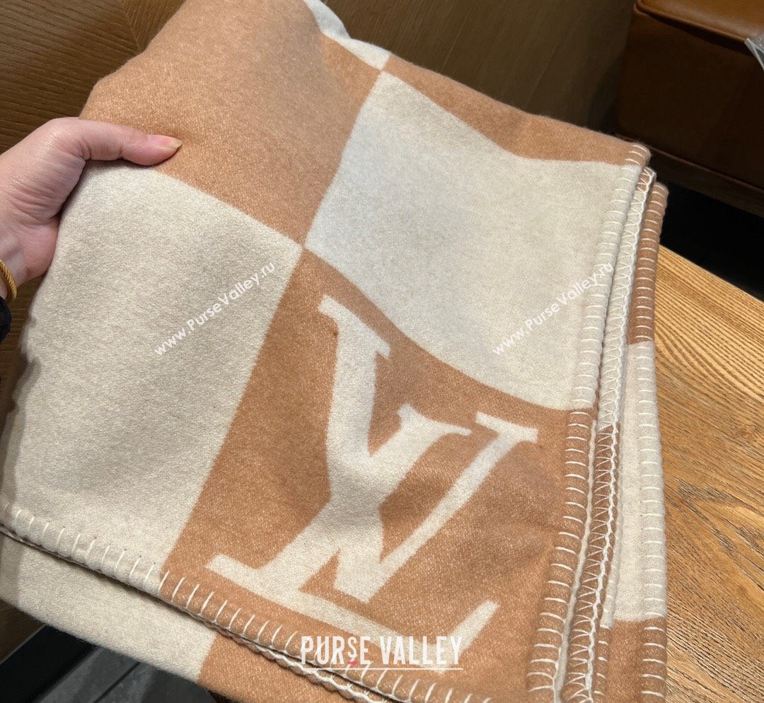 Louis Vuitton Neo Monogram Wool and Cashmere Blanket 140x180cm Brown 2023 (A-231028064)