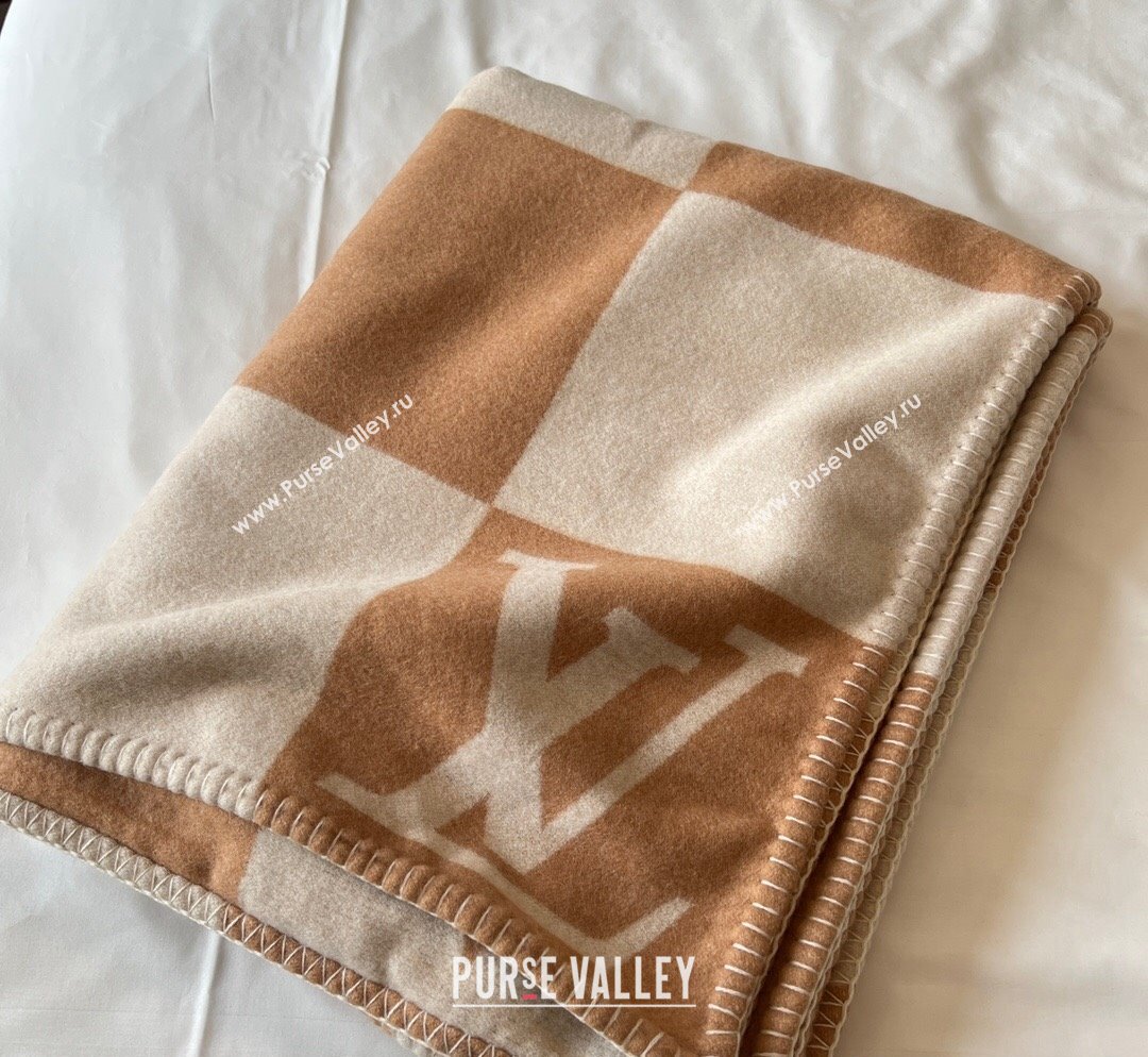 Louis Vuitton Neo Monogram Wool and Cashmere Blanket 140x180cm Brown 2023 (A-231028064)